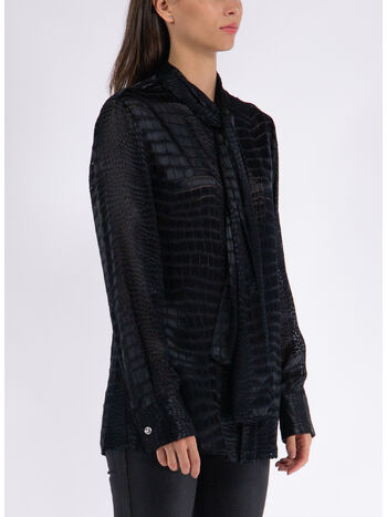CAMICIA LAVALLIÈRE DEVORÉ EFFETTO COCCO, 1B000 BLACK, small