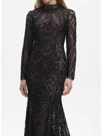 ABITO LUNGO CON RICAMO PAISLEY, BLACK, small