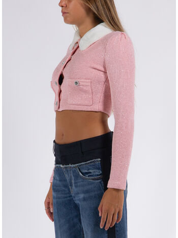 CARDIGAN PINK FAUX FUR COLLAR, PINK, small