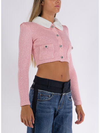 CARDIGAN PINK FAUX FUR COLLAR, PINK, small