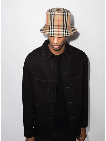 CAPPELLO DA PESCATORE IN MISTO COTONE CON MOTIVO VINTAGE CHECK, ARCHIVE BEIGE, small