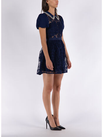ABITO CORTO IN PIZZO CON MANICHE A PALLONCINO, NAVY, small