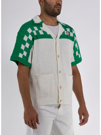 CAMICIA FAUX CROCHET, 02 WHITE/ GREEN, small