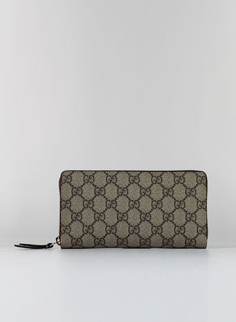 PORTAFOGLIO CON CERNIERA IN TESSUTO  GG SUPREME, 8526BEIGEEBONYCUIR, small
