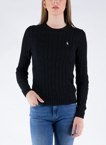 MAGLIONE A TRECCE, 046POLOBLACKWHITE, small