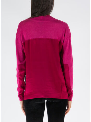 MAGLIONE CASHMERE  & FLUID SATIN V-NECK, DP847 RASPBERRY, small