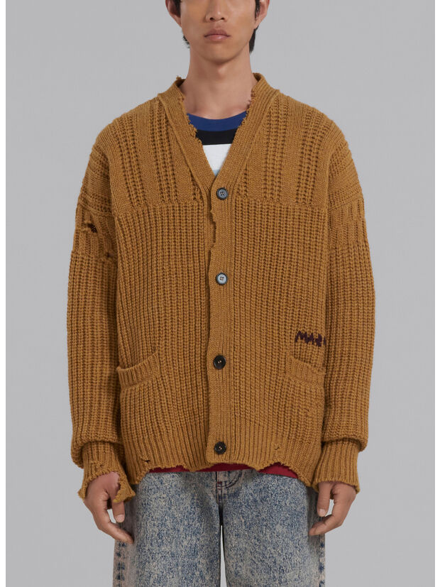 CARDIGAN IN LANA VERGINE CON FONDO EFFETTO ROVINATO, 00Y56, large
