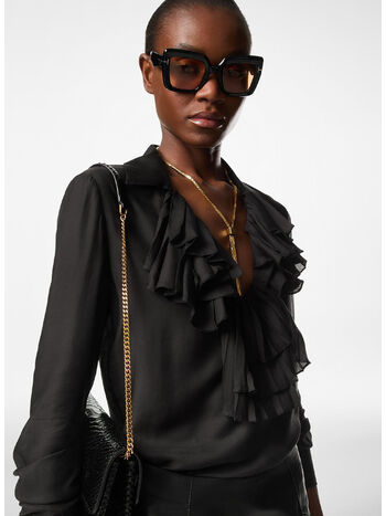 BLUSA CON COLLO A VOLANT, LB999 BLACK, small