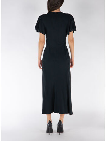 ABITO MIDI GATHERED V-NECK, BLACK BLACK, small
