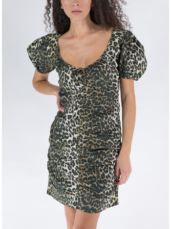 ABITO CORTO COTTON GATHERED U-NECK, 365 BIG LEOPARD, small