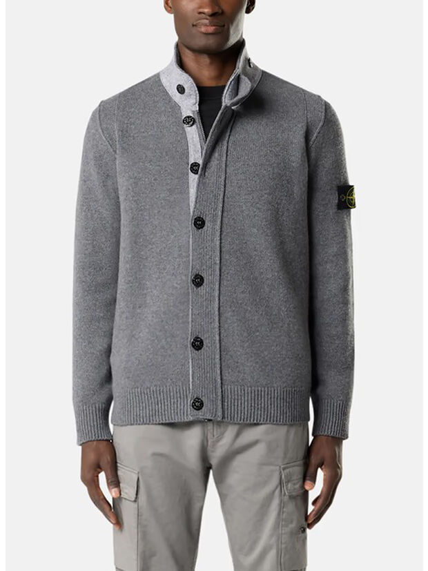 MAGLIONE LAMBWOOL CON BOTTONI E DETTAGLI IN FELTRO, V0M6B CEMENT MELANGE, large