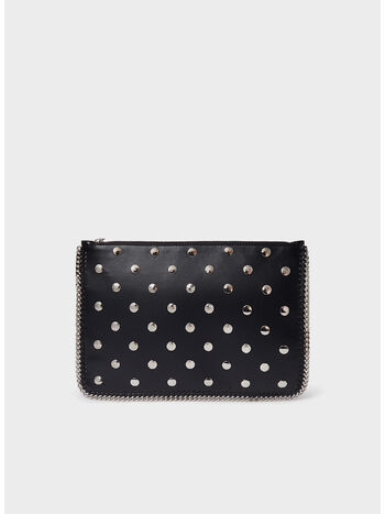 POCHETTE CON ZIP E BORCHIE FALABELLA, 1000 BLACK, small