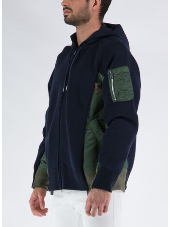 FELPA SPONGE SWEAT X NYLON TWILL HOODIE, 212 NAVY×KHAK, small