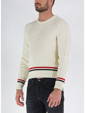 CARDIGAN  CABLE STITCH CLASSIC CREW NECK, 100 WHITE, small