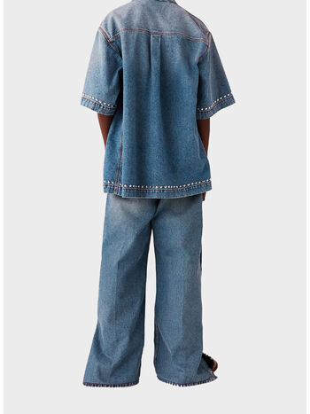JEANS BOOTCUT IN DENIM CON BORCHIE METALLICHE, , small