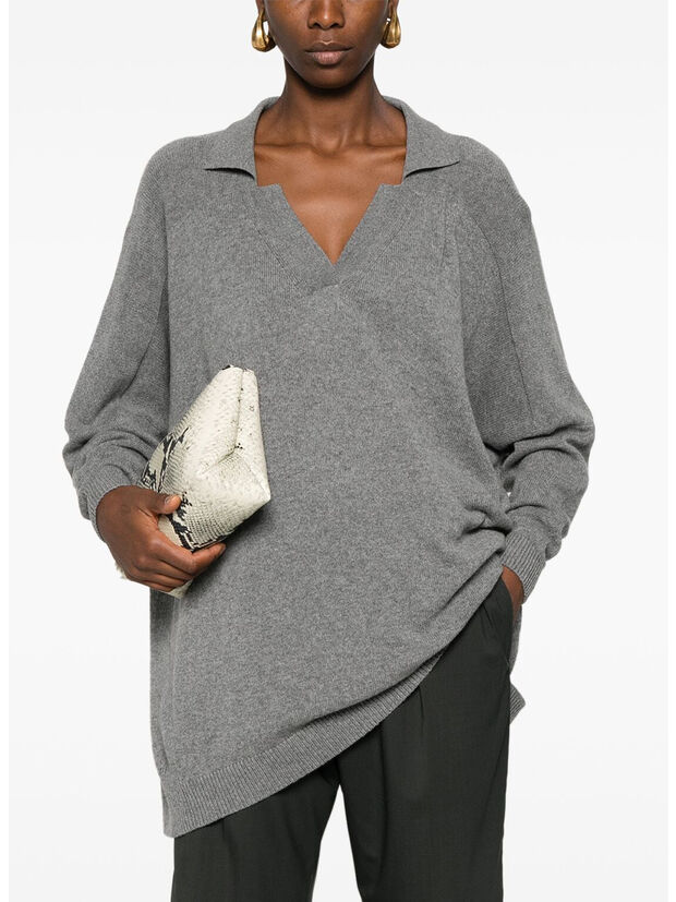 MAGLIONE CON COLLO A POLO, 1262 GREY MELANGE, large