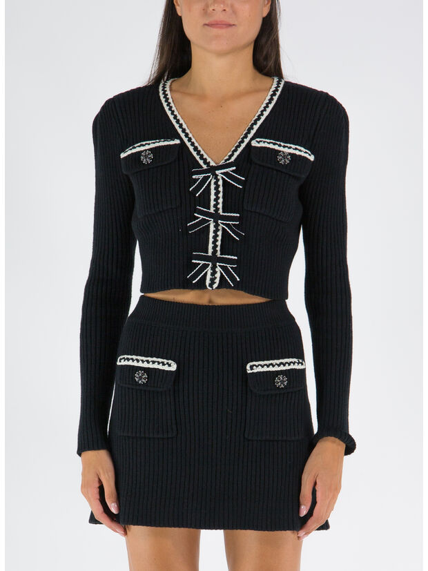 CARDIGAN BLACK MELANGE KNIT, BLACK, large