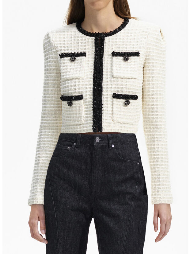 CARDIGAN CREMA IN MAGLIA STRUTTURATA, CREAM, large