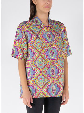 CAMICIA IN SETA STAMPATA, X0880 AZZURRO, small