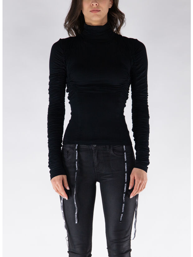 TOP CROP GATHERED JERSEY, BLACK, large