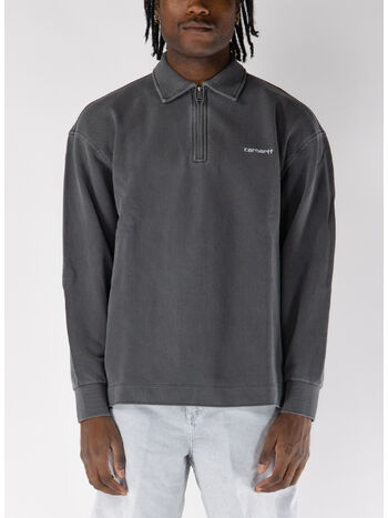 FELPA MEZZA ZIP PIQUESCRIPT, 0D2GD BLACK/WHITE GARMENT DYED, small