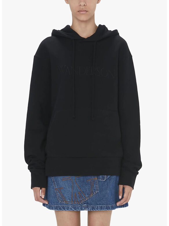 FELPA HOODIE LOGO EMBROIDERY, 999 BLACK, medium