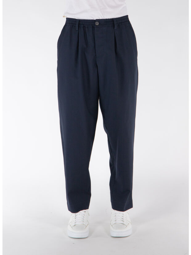 PANTALONI CROP IN FRESCO LANA CON COULISSE, 00B99 BLUBLACK, large