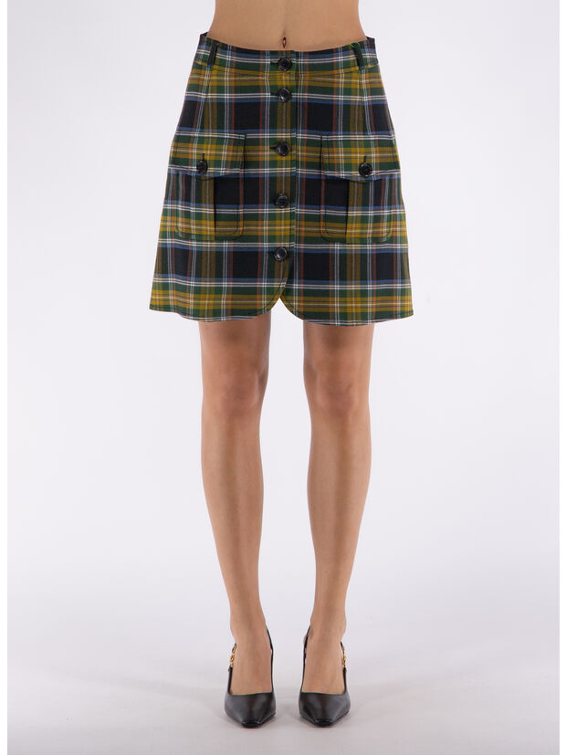 MINIGONNA A TRAPEZIO A QUADRI, 51 DARK KHAKI, large