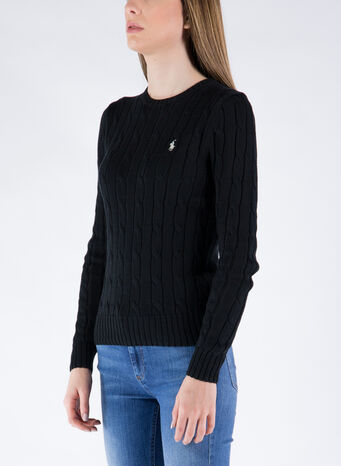MAGLIONE A TRECCE, 046POLOBLACKWHITE, small