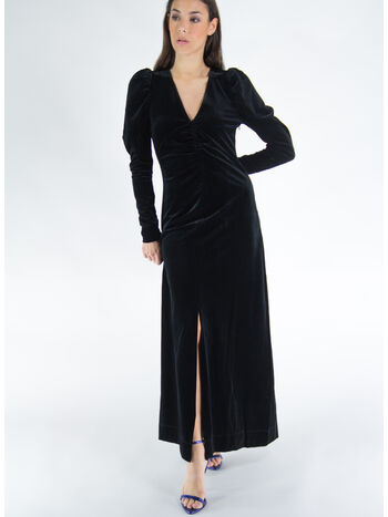 ABITO LUNGO VELVET JERSEY, 099 BLACK, small