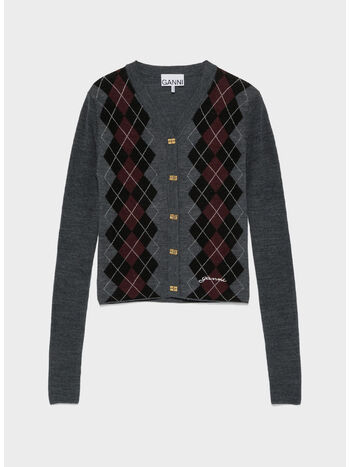 CARDIGAN IN MAGLIA ARGYLE, 523 FROST GREY, small