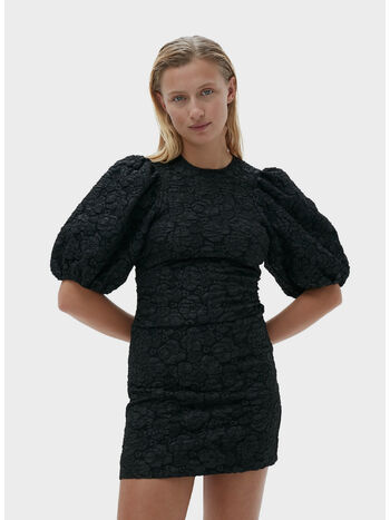 ABITO STRECH JACQUARD PUFF SLEEVES, 099 BLACK, small