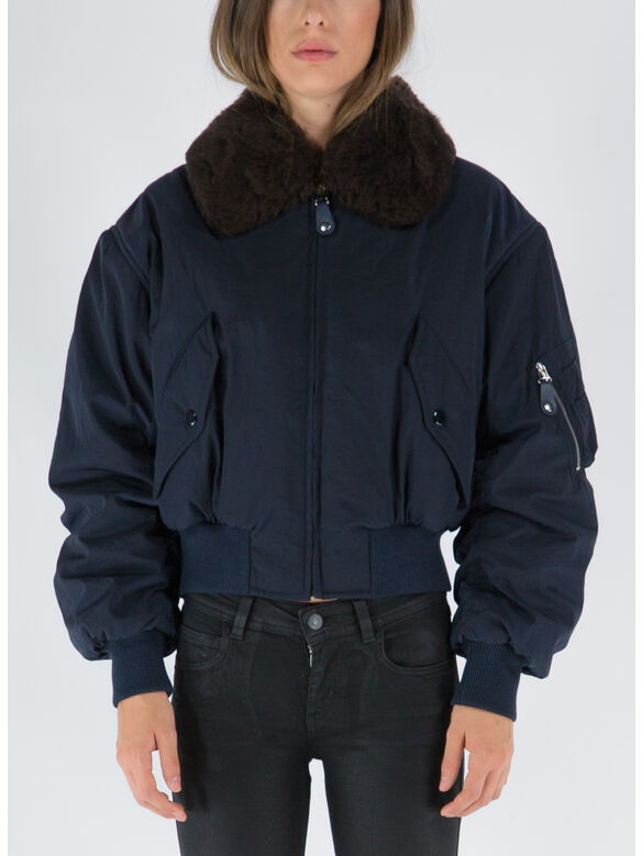 GIUBBOTTO FUR FREE FUR COLLAR BOMBER, 4000 NAVY, medium