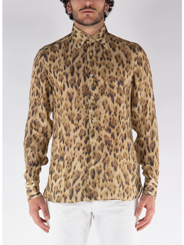 CAMICIA IN SETA CON STAMPA ALL-OVER, ZKBBR CHEETAH BROWN, large