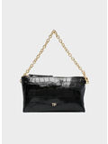 BORSA SHINY SOFT STAMPED CROC CLUTCH, 1N001 BLACK, thumb