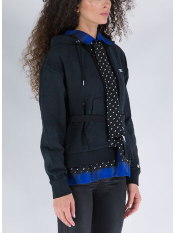 FELPA HOODIE LAYERED, BLACK, small