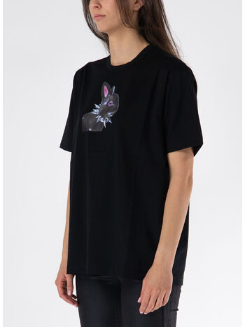 T-SHIRT GIROCOLLO CON STAMPA FRONTALE, BLACK, small