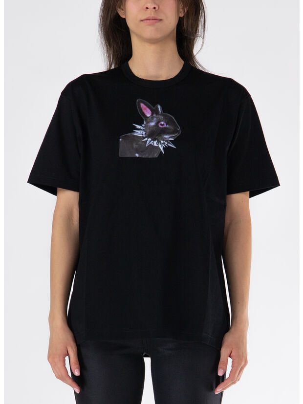 T-SHIRT GIROCOLLO CON STAMPA FRONTALE, BLACK, large