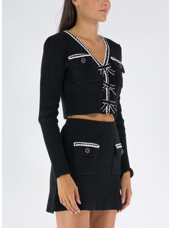 CARDIGAN BLACK MELANGE KNIT, BLACK, small
