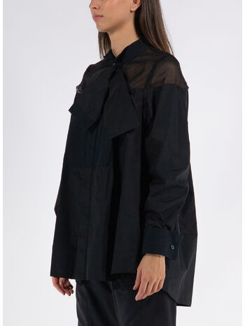 CAMICIA CHIFFON MIX COTTON POPLIN, 001 BLACK, small