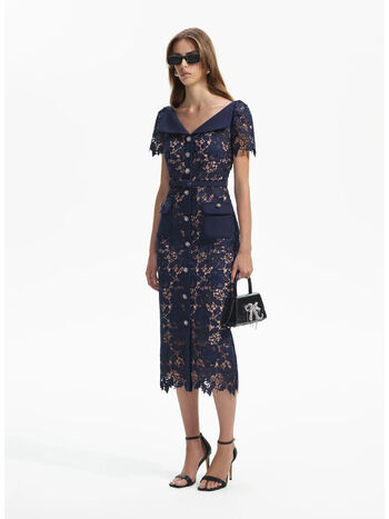 ABITO LACE OPEN NECK, NAVY, small