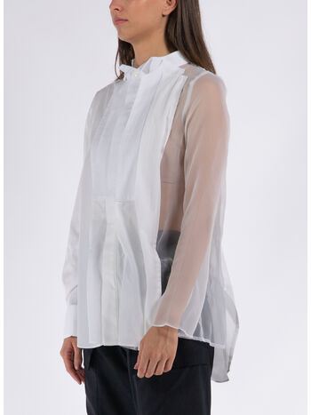 CAMICIA CHIFFON MIX COTTON POPLIN, 151 OFF WHITE, small