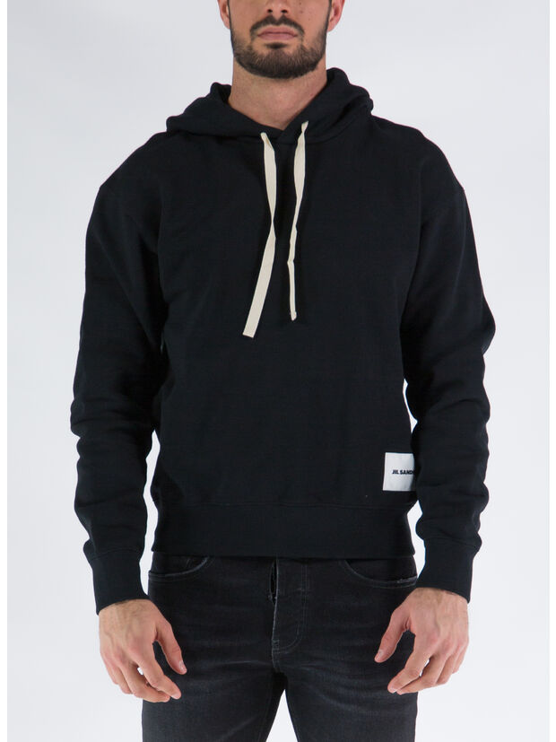 FELPA CON CAPPUCCIO, 001 BLACK, large