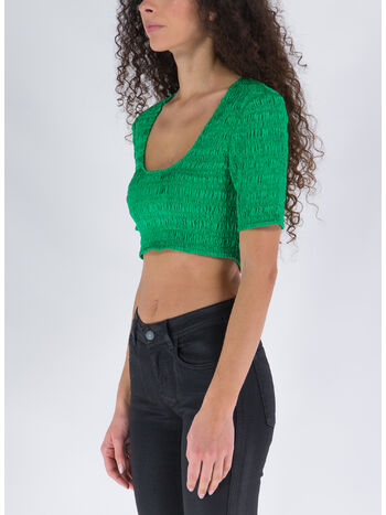 BLOUSE CRINKLED SATIN CROPPED SMOCK, 767 BRIGHT GREEN, small