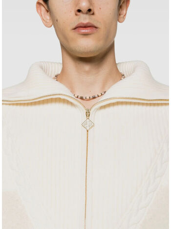 CARDIGAN CHECKED BOUCLE, 01 WHITE/ BEIGE, small