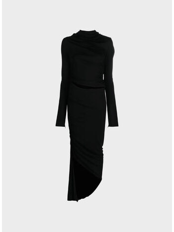 ABITO DRAPED JERSEY ASYMMETRIC MIDI, 0473 BLACK, small