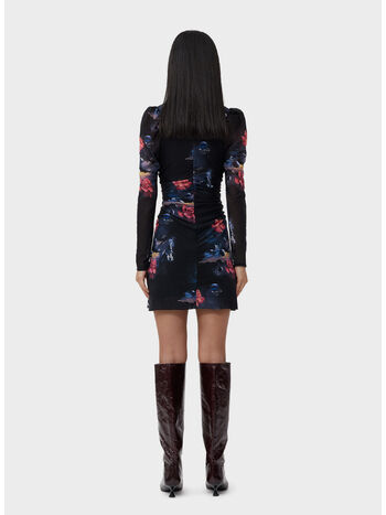 ABITO PRINTED MESH GATHERED MINI, 099 BLACK, small
