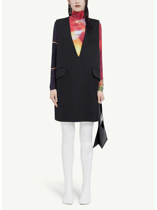 ABITO SMANICATO CON SCOLLO A V, 900 BLACK, large