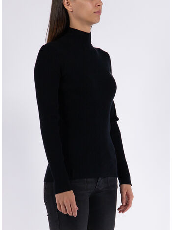 MAGLIONE TONAL FOX HEAD PATCH FINE RIBBED, P199 BLACK, small