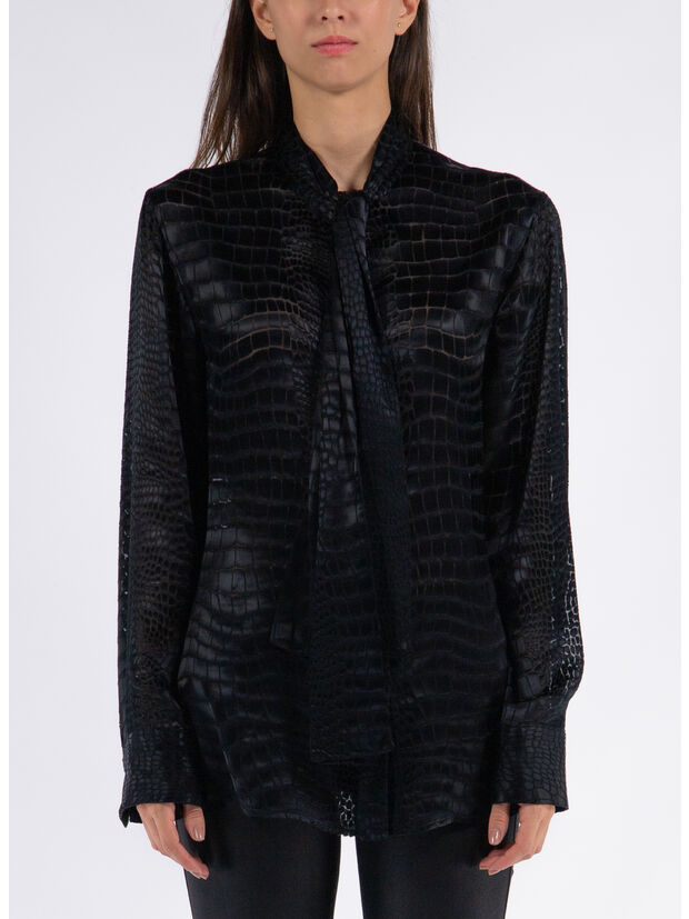 CAMICIA LAVALLIÈRE DEVORÉ EFFETTO COCCO, 1B000 BLACK, large